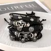 Pulsera de cuero tejida con calavera de Halloween de personalidad transfronteriza, pulsera de viento de metal, conjunto, venta al por mayor