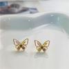 Pendientes de mariposa con diamantes de colores de alta calidad para mujer, temperamento dulce, pendientes artesanales huecos con aguja de plata S925, pendientes pequeños exquisitos