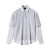 Moletom Camisa Polo Cinza Falso Duas Peças Estilo Retro Americano Masculino Cleanfit Estilo Preppy Camiseta Listrada Mesclada de Manga Longa