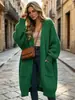 Casaco Suéter Grossado Outono e Inverno Acima do Joelho Feminino Solto Versátil Base Manga Longa Cardigan Tricotado Estilo Preguiçoso Tendência Comprimento Médio