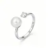 Anillo Abierto de Plata S925 Perla de Agua Dulce Natural Moissanita Cuatro Garras Estilo Princesa Lujo Ligero Anillo de Gama Alta Venta al por Mayor