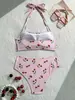 Nuevo traje de baño bikini de dos piezas estilo europeo y americano transfronterizo 2027 con estampado retro, con diseño push-up y tiras de atar, para mujer