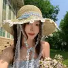 Sombrero de Paja de Ala Ancha Dulce con Cinta, Estilo Pastoral Francés de Verano para Mujer, Adecuado para Salidas, Vacaciones y Protección Solar en la Playa, Personalizable