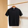 Camiseta de Tricô com Manga Curta para Homens, Gola Meia-Alta, Textura Canelada, Estilo Old Money, Seda de Gelo, Verão, Atacado de Fábrica Transfronteiriço