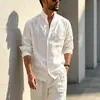 Camisa china de lino para hombre, estilo Old Money, con cuello mao, manga larga, corte holgado, transpirable, casual, cárdigan fino para primavera y verano