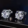 Aretes de Cuatro Garras Más Vendidos, Elegantes Aretes de Diamante Blanco Redondo Corte Princesa, Aretes de Cuatro Garras para Mujer, Fiesta de Boda