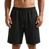Pantalones Cortos Deportivos Casuales Sueltos con Cordón TK para Hombre Color Sólido Jacquard Tridimensional Texturizado Pantalón de Cinco Puntos