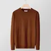 Suéter de cuello redondo para hombre para otoño e invierno, color liso, corte ajustado, cálido, top de punto de manga larga, camiseta básica de alta gama estilo americano
