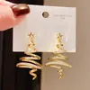 Pendientes de Árbol de Navidad de Estrella de Zirconia con Aguja de Plata Electrochapada en Oro Real de 14K Otoño e Invierno Personalizados Retro Lujo Ligero Pendientes de Alta Gama