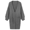 Europeo y Americano Transfronterizo 2026 Otoño e Invierno Nuevo Estilo Abrigo de Punto con Mangas de Farol Retorcidas Suéter Cardigan de Punto de Color Sólido de Longitud Media para Mujer