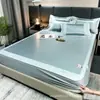 Juego de Tres Piezas de Alfombrilla de Seda de Hielo de Color Sólido de Gama Alta, Alfombrilla Plegable Fresca de Verano Lavable para Aire Acondicionado, Alfombrilla de Alta Densidad