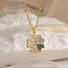 Nuevo collar de trébol de cuatro hojas con microincrustaciones de circonitas para mujer, cadena de clavícula con flores, sencillo, elegante, ligero, de lujo, con hierba de la suerte que combina con todo.
