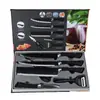 Cuchillos de Cocina al por Mayor en Stock, Nuevo Set de Cuchillos de Acero Inoxidable Negro Antiadherente con Patrón de Ola, Set de Cuchillos de Regalo de 6 Piezas