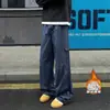 Pantalones cargo parachute gruesos con forro polar de estilo americano para hombre, marca trendy de invierno, pantalones largos de pierna ancha retro, pantalones casuales de alta calle