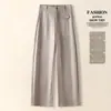 Calças casuais de lã sob medida de perna larga para mulheres, novo estilo outono e inverno, cintura alta, espessadas, corte justo, soltas, versáteis, curvas
