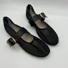 Zapatos de malla para mujer 2026 nuevos de verano con pedrería huecos transpirables estilo francés con faldas boca poco profunda de fondo plano para mujer