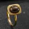 Joias de Aço Inoxidável Transfronteiriças Europeias e Americanas Design de Moda Anel de Casal Pressão de Óleo Pedra Natural Irregular Anel de Titânio