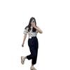 Pantalones Casuales de Verano para Mujer Estilo Japonés 24 Nuevo Estilo Mezcla de Algodón y Lino Plisados de Boca Estrecha Pantalones Casuales de Nueve Puntos para Mujer 470937