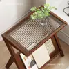 Estante de noche estilo lujo ligero, mesa auxiliar, mesita, mesa de café de moda, mesa larga de cristal, mesa de esquina estilo japonés para apartamentos pequeños, mini