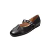 Sapatos Mary Jane Artísticos Retrô Versáteis de Pele de Ovelha 2026 Primavera Confortáveis Planos Bico Redondo Couro Genuíno Tira Única Sapatos Femininos