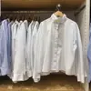 Camisa de Algodón a Rayas con Cuello Alto para Mujer Japonesa, Otoño Nuevo, Casual Holgada de Manga Larga L489451/489425