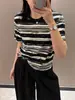 Camiseta retro de rayas de manga corta estilo coreano para mujer, versión fina de verano, única y hermosa, impresionante en fotos, top adelgazante
