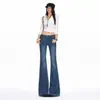 2026 pantalones acampanados de cintura media-alta estilo retro americano transfronterizos, corte ajustado, pantalones vaqueros elásticos de otoño e invierno para mujer en azul, de nueve décimas partes