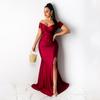 Vestido sexy de discoteca para mujer, estilo europeo y americano, con escote en V, color liso, largo con abertura grande, de manga corta para primavera y verano.