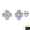 Pendientes de trébol de cuatro hojas de plata S925 transfronterizos totalmente incrustados con moissanita, pendientes de moda, lujo ligero, versátiles, suministro directo del fabricante, en stock