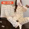 Ropa de Casa Pijama de Mujer Verano Rayas Coreanas Lazo Suave Cera Arrugado Conjunto de Tres Piezas Manga Corta Dulce Nicho Venta al por Mayor