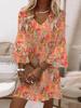 2024 Amazon Independent Station AliExpress Europa e Estados Unidos cross-border floral V-neck pilha manga vestido feminino solto