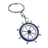 Venta Caliente Transfronteriza Joyería Estilo Europeo Americano Coreano Estilo Marino Combinación de Ancla y Timón Llavero Colgante Azul y Blanco