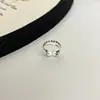 Anillo de plata de doble cadena estilo coreano para mujer, textura vintage estilo ins, diseño de nicho, anillo abierto para el dedo índice