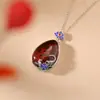 Yuebao Jewelry Plata Pura S999 Ámbar Rojo Estilo Chino Vintage Esmalte Urraca Flor de Ciruelo Hueco Gota de Agua Colgante para Mujer Colgante de Plata