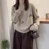 Novo suéter de tricô floral outono e inverno para mulheres, malha solta de manga comprida, suéter jacquard macio para usar por cima