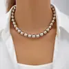 Joyería Transfronteriza Europea y Americana Exagerada Cuentas Grandes de Moda Collar Corto Multicapa Gargantilla Punk Elegante Collar de Perlas de Imitación