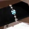 ¡Diamantes Ligeramente Chispeantes! Pulsera de Flor con Piedra Ojo de Gato Incrustada de Diamantes, Exquisita Pulsera de Estilo Coreano con Diseño Único, Joyería de Lujo Ligero para Mujer