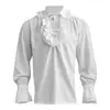 Disfraz de Halloween Camisa con Cuello de Volantes de Corte Medieval para Hombre Vintage Pirata Atado Manga Larga Atuendo de Disfraz para Actuación