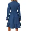 Novo vestido casual feminino de moda estilo europeu e americano com gola de lapela e mangas compridas