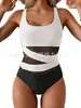 Aliexpress Amazon Popular Europeo y Americano Mujer Multicolor Malla Malla Push-Up Cintura Alta Adelgazante Bikini