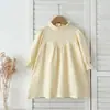 Vestido infantil, estilo coreano, vestido de bebê com mangas compridas e gola com babados, algodão, estilo primavera e outono, vestido infantil liso