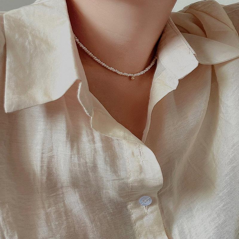 法式简约天然淡水珍珠项链时尚复古轻奢高级感金色圆球