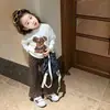 Conjunto para Meninas 2026 Novo Outono Infantil Estampa de Desenho Animado Branco Manga Longa Camada Base Versátil Bebê Calça Estampa de Leopardo