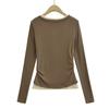 Cl25116-25 Nuevo Estilo Otoño Estilo Europeo y Americano Mezcla de Algodón Cuello Redondo Botón Delgado Falso Dos Piezas Top Camiseta de Manga Larga