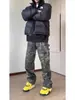 Overol Hip-Hop Callejero Americano Marca de Moda High Street Pantalones Rectos Sueltos de Mezclilla Camuflaje Retro