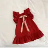 Saia Infantil Verão Vestido Vermelho Meninas Novo Primavera Bebê Menina Moda Vestido de Princesa Estilo Manga Bufante Vestido de Verão