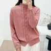 Estilo casual de principios de otoño, cuello medio alto, nuevo cárdigan de punto trenzado para mujer, abrigo suéter 2026, top holgado de alta gama