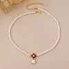 Moda Cuadrado Circonita Ágata Roja Flor de Trébol de Cuatro Hojas Pendientes Pulsera Collar Súper Brillantes Geométricos Versátiles Pendientes