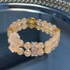 Pulseira de Pedra Natural Quartzo Diamante Quadrado Feminina Design de Nicho Senso de Alta Qualidade Citrino Imitação Cristal Cabelo de Ouro Pulseira da Riqueza Feminina
