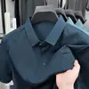 Nueva Camiseta de Manga Corta de Seda Helada para Hombre de Verano, Casual de Negocios, Elástica, Anti-Arrugas, Transpirable, Delgada, Polo Superior para Hombre